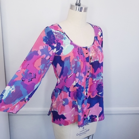 Anthropologie Tops - Yumi‎ Kim | Pink Floral 3/4 Sleeve Top S